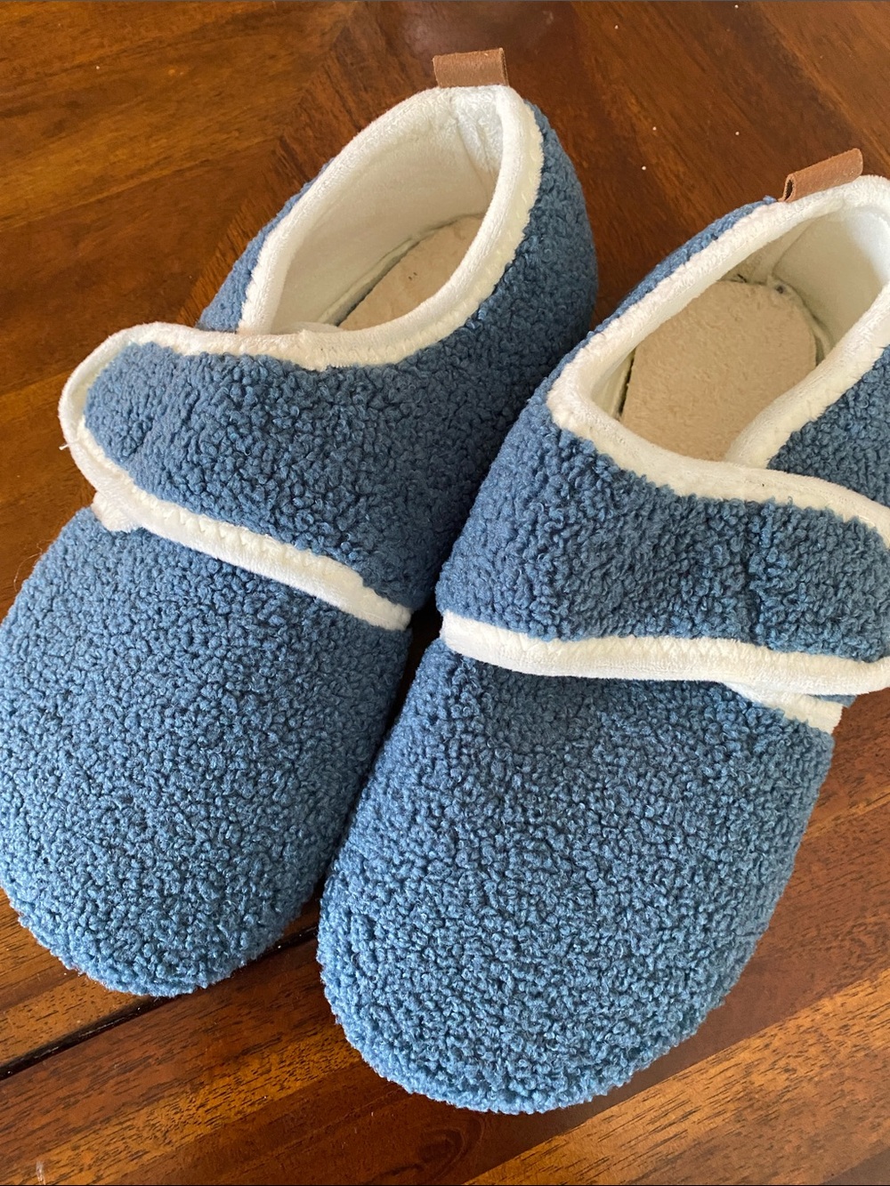 Cozy Blue Sherpa Slippers with White Trim